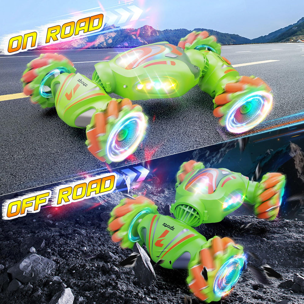 Nicella Gesture Sensing RC Stunt Car side view shows 4WD design for versatile terrain