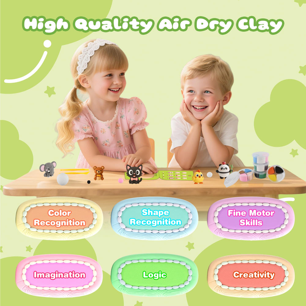 Nicella gift box display featuring finished clay creatures as keepsakes