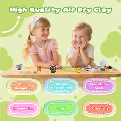 Nicella gift box display featuring finished clay creatures as keepsakes