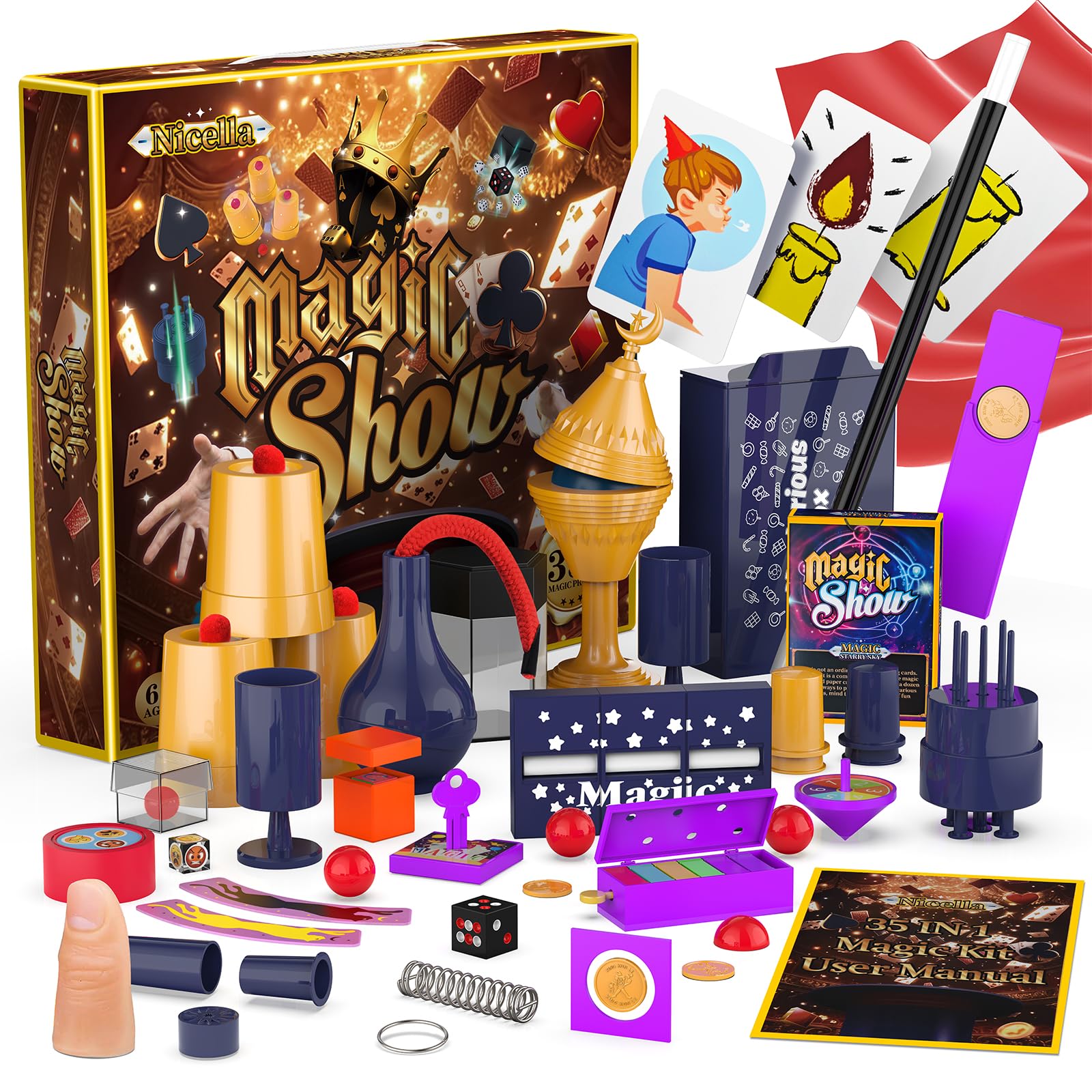 Nicella Magic Kit 35-in-1 set on display, sparks creativity for young magicians
