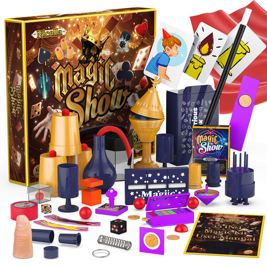 Nicella Magic Kit 35-in-1 set on display, sparks creativity for young magicians