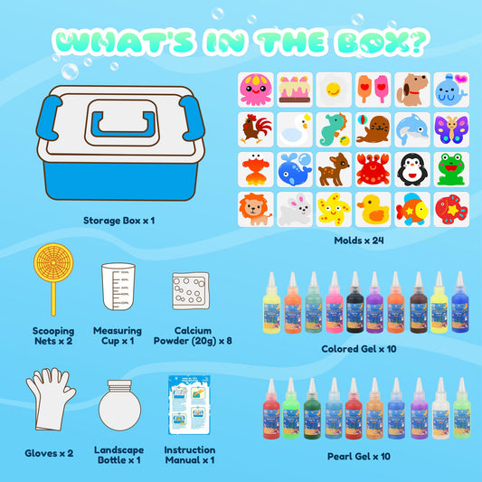 Nicella Magic Water Elf Kit gel bottles in bright colors support playful learning.