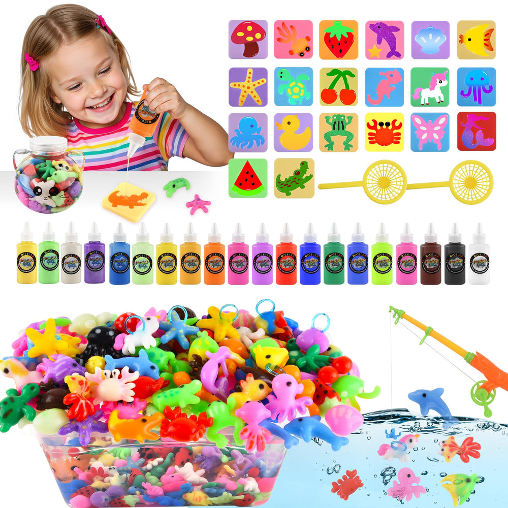 Nicella Magic Water Elf Kit overview image highlights colorful gel and DIY squishy play ideas