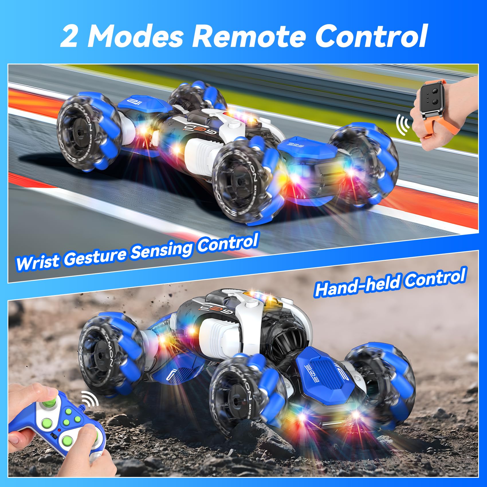 Nicella RC stunt car 360° spin captures a dramatic rotate moment for racing fun.