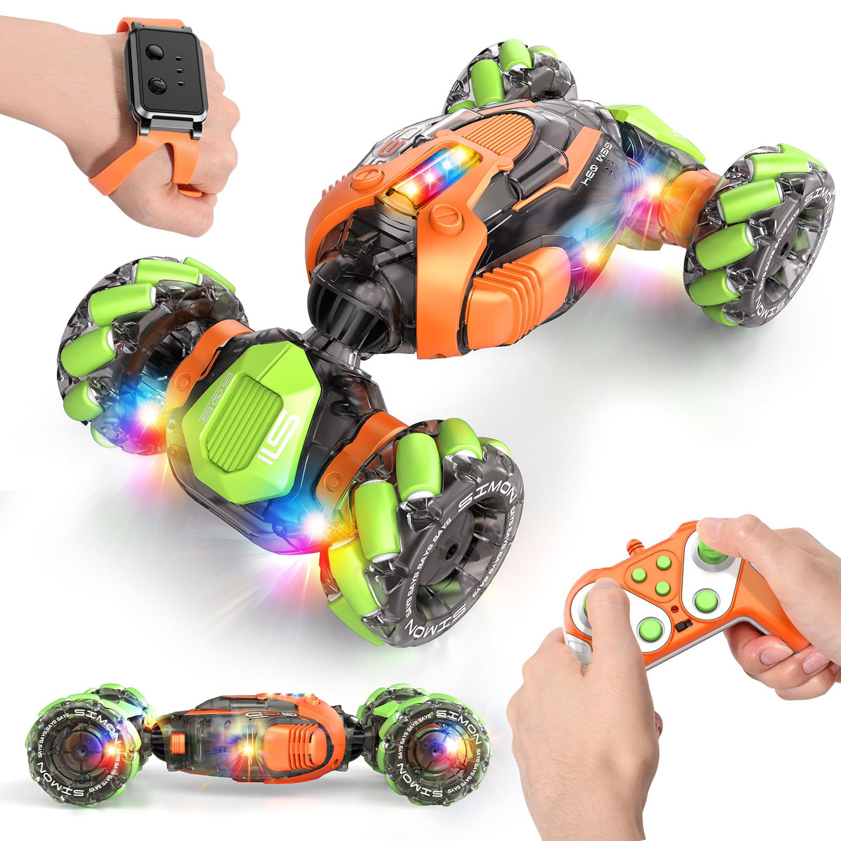 Nicella remote control car front view with compact design and LED lights for play