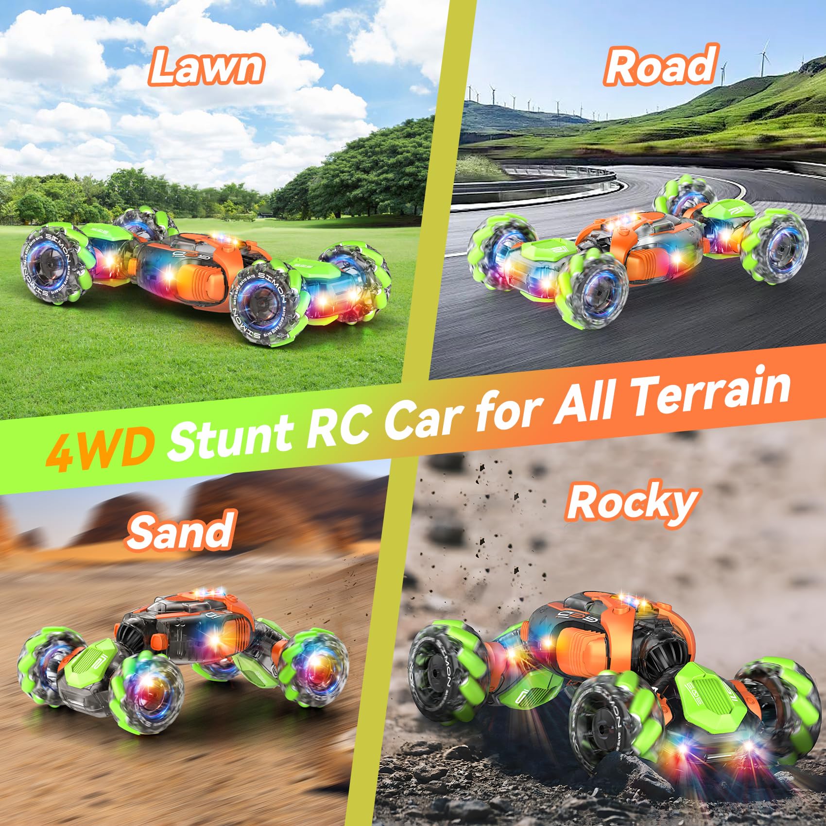 Nicella RC car with LED lights enhancing visibility during evening play