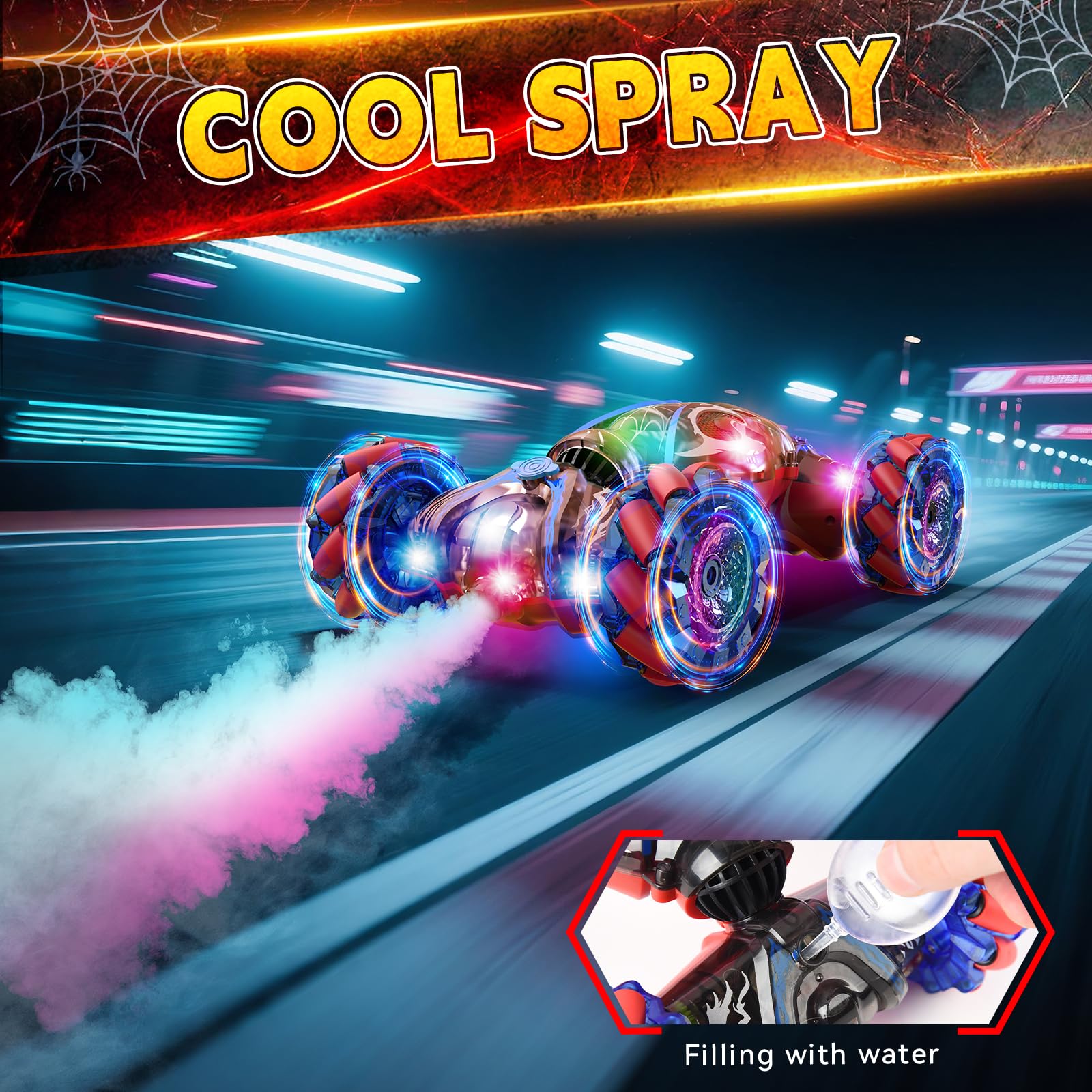 Nicella S-Pider spray function adds visual effects during play.