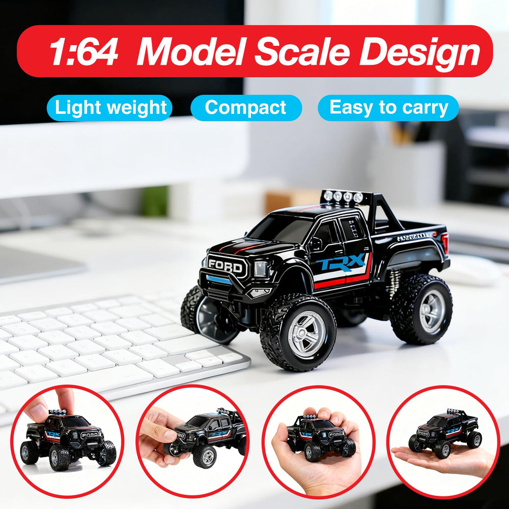 NICETHUMB mini RC truck alloy shell visible during action for durable performance.