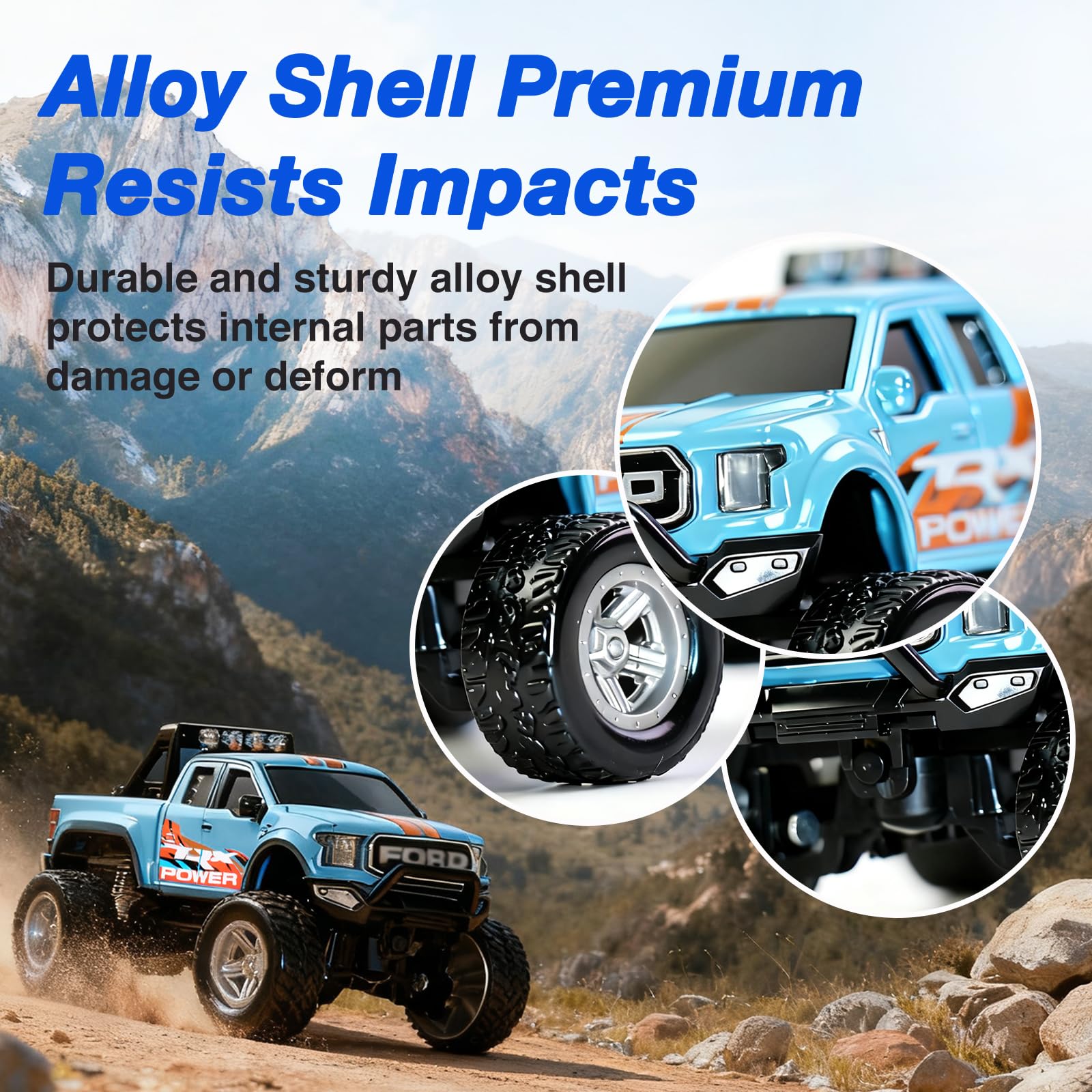 NICETHUMB mini RC truck alloy shell protects inner components during rough rides.