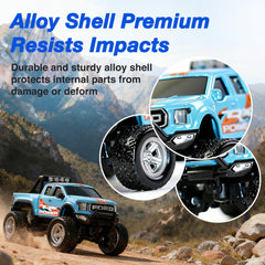 NICETHUMB mini RC truck alloy shell protects inner components during rough rides.