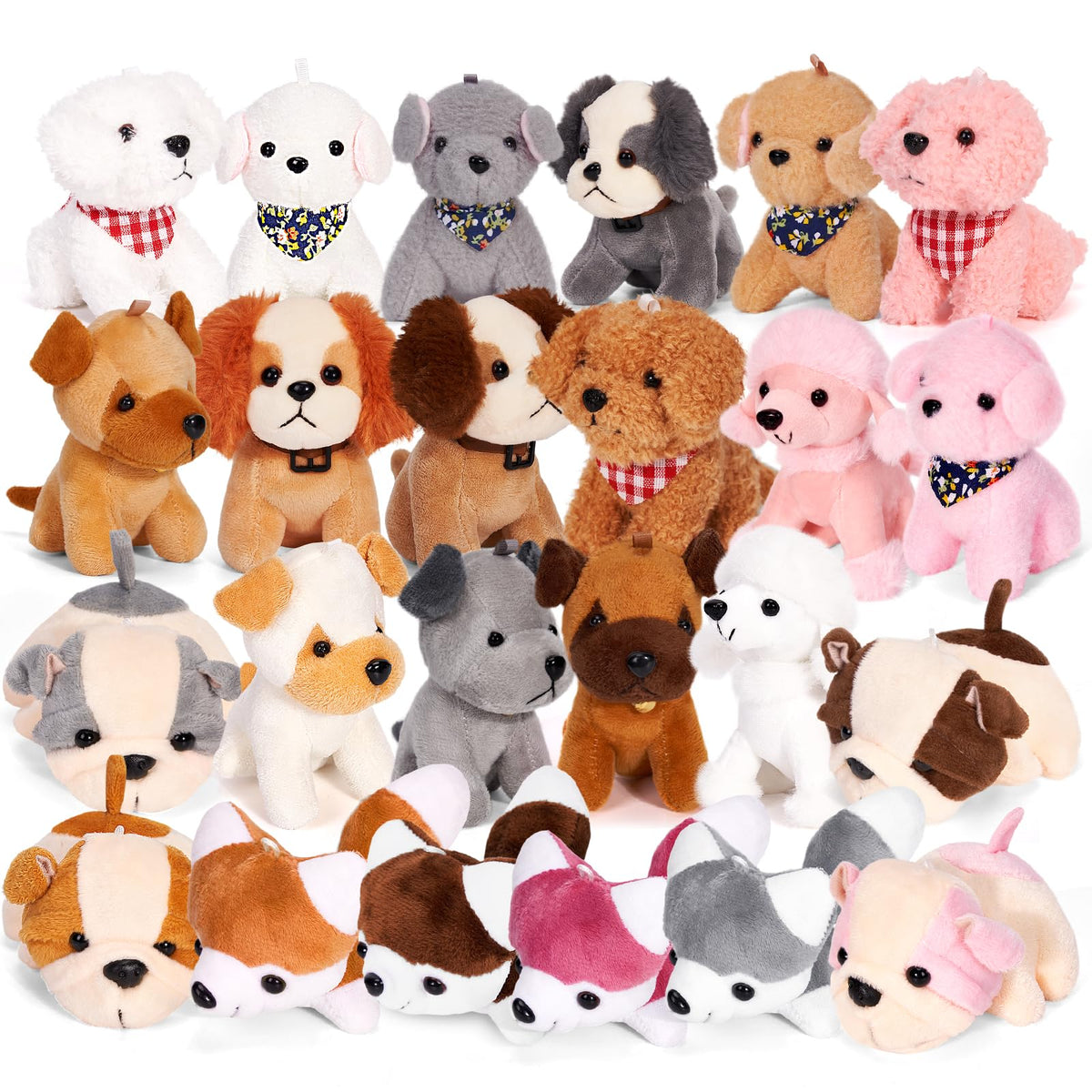 Niceup 24pcs small dog plush collection in a box, ready for gifting and play