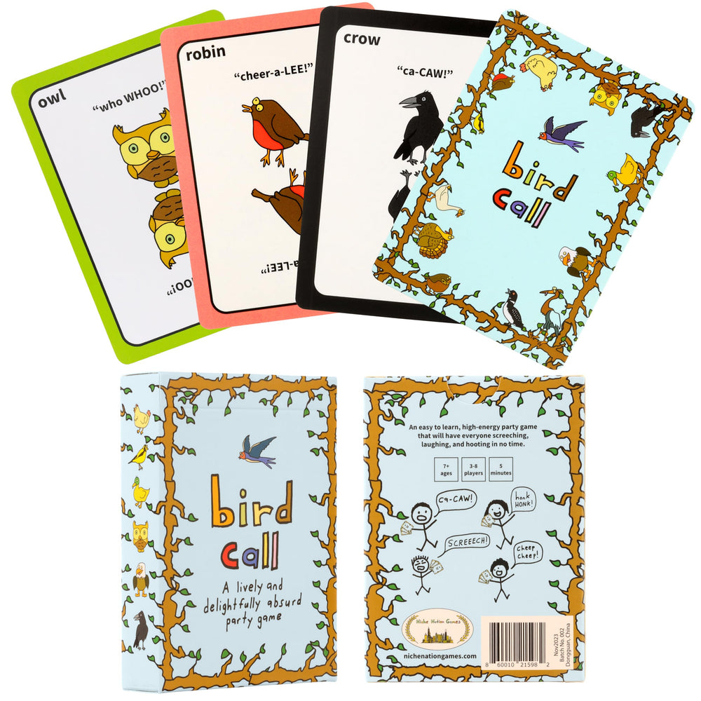 A group playing Bird Call, including family and friends, enjoying fast-paced fun.