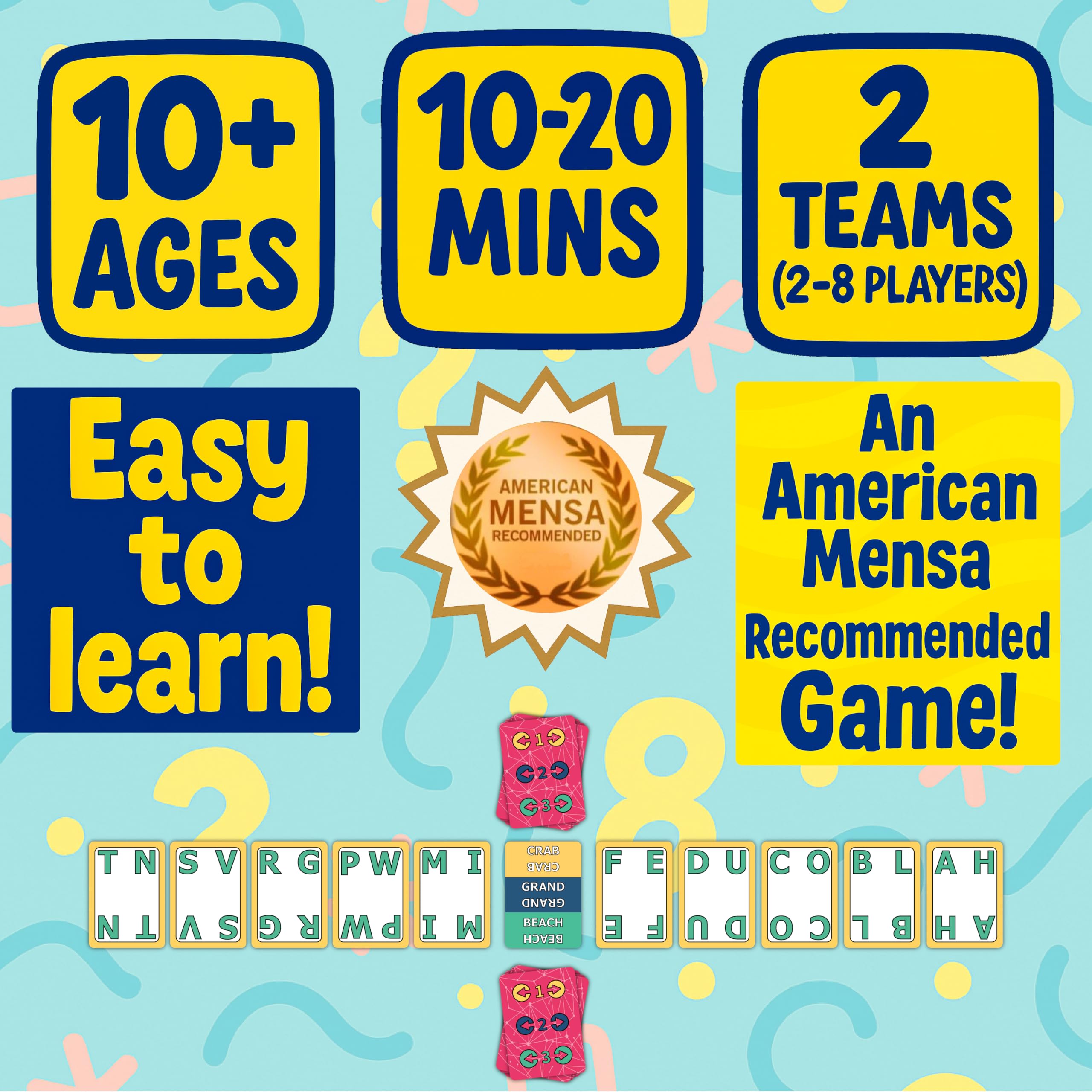 Starting-letter cards flash during play for quick thinking