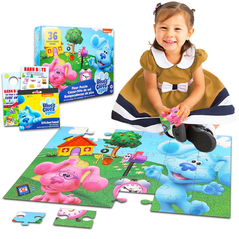 Nickelodeon Blues Clues floor puzzle complete image shows Blue and friends ready for play.