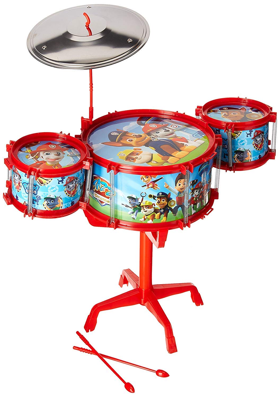 Nickelodeon Paw Patrol drum kit front view shows durable, kid-friendly construction.