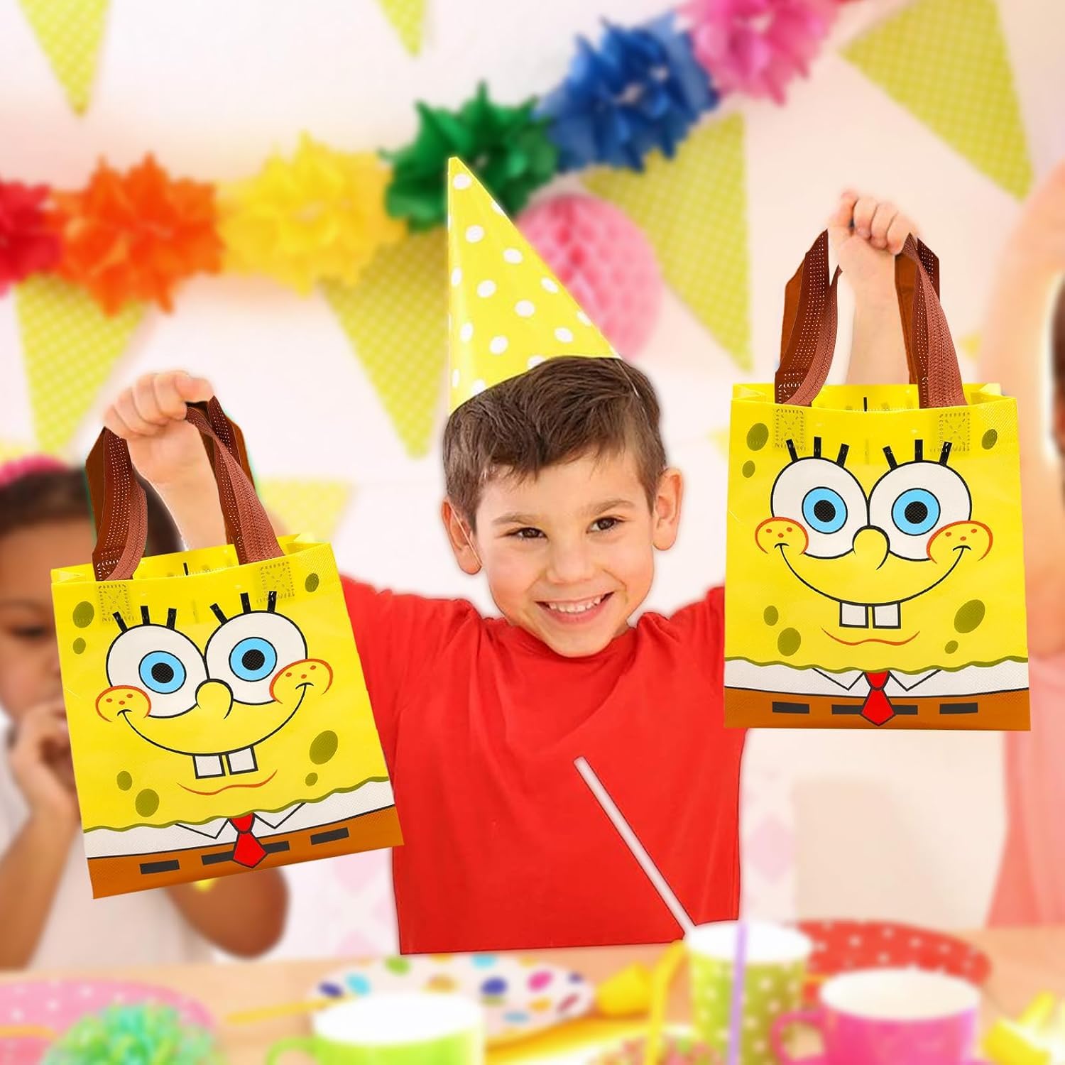Nickelodeon Spongebob party favors display for easy setup at events.
