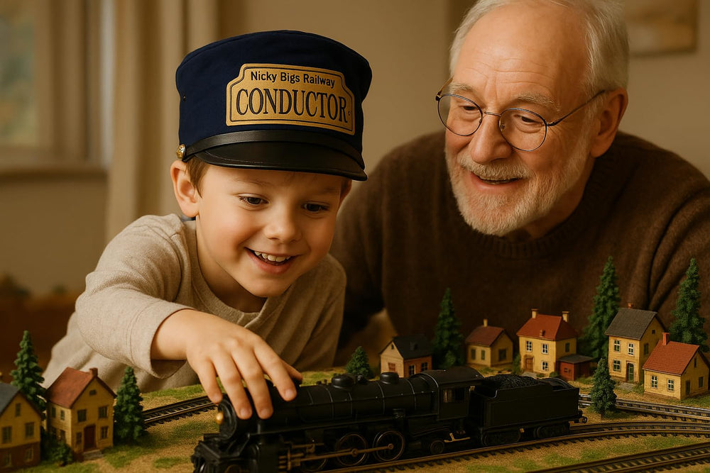 Durable Nicky Bigs conductor hat designed to withstand frequent dress-up use.