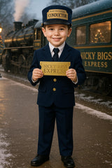 Nicky Bigs navy conductor hat worn by kids in Halloween and parties.