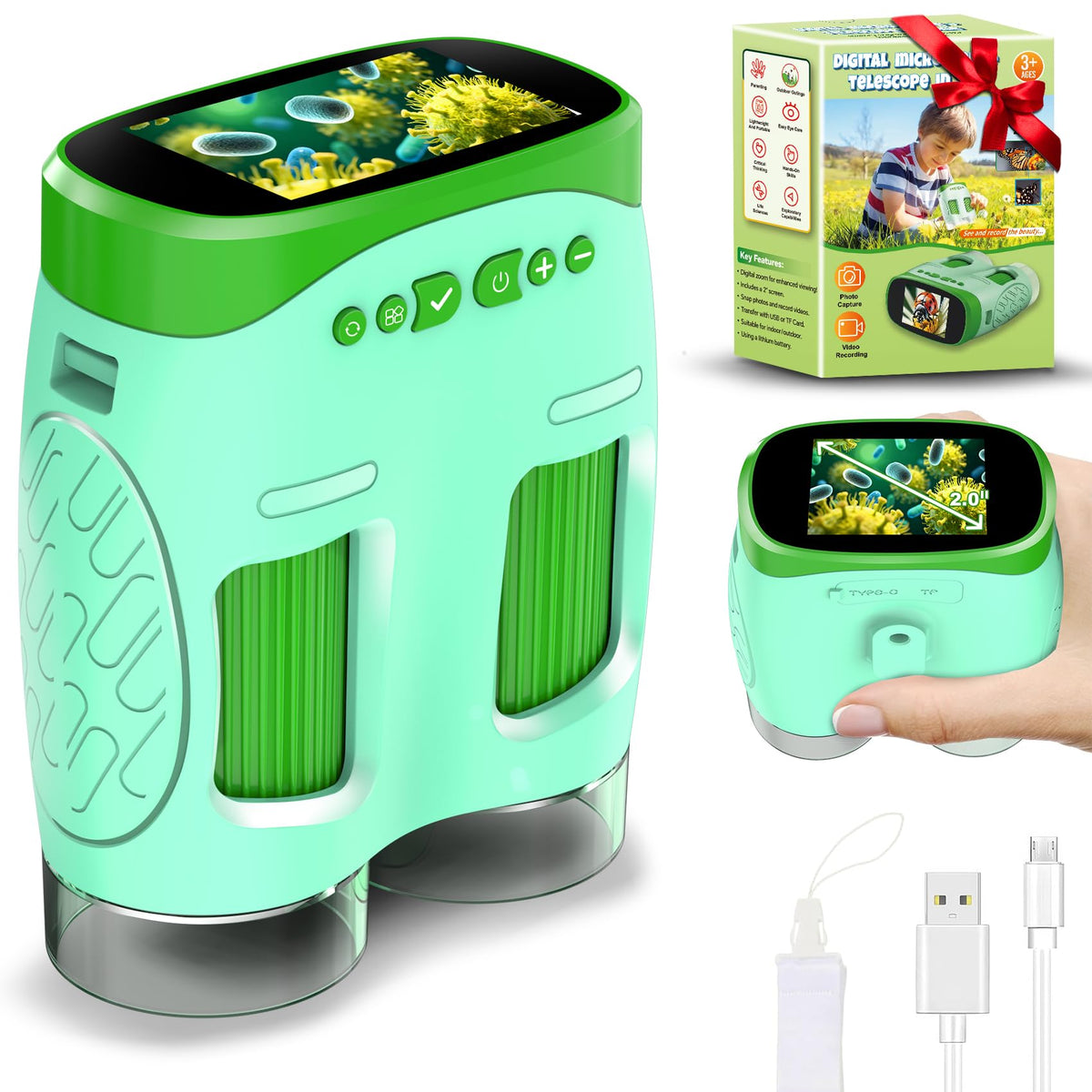 Nicmore 1000X handheld microscope with 4K screen for bright, detailed viewing during exploration