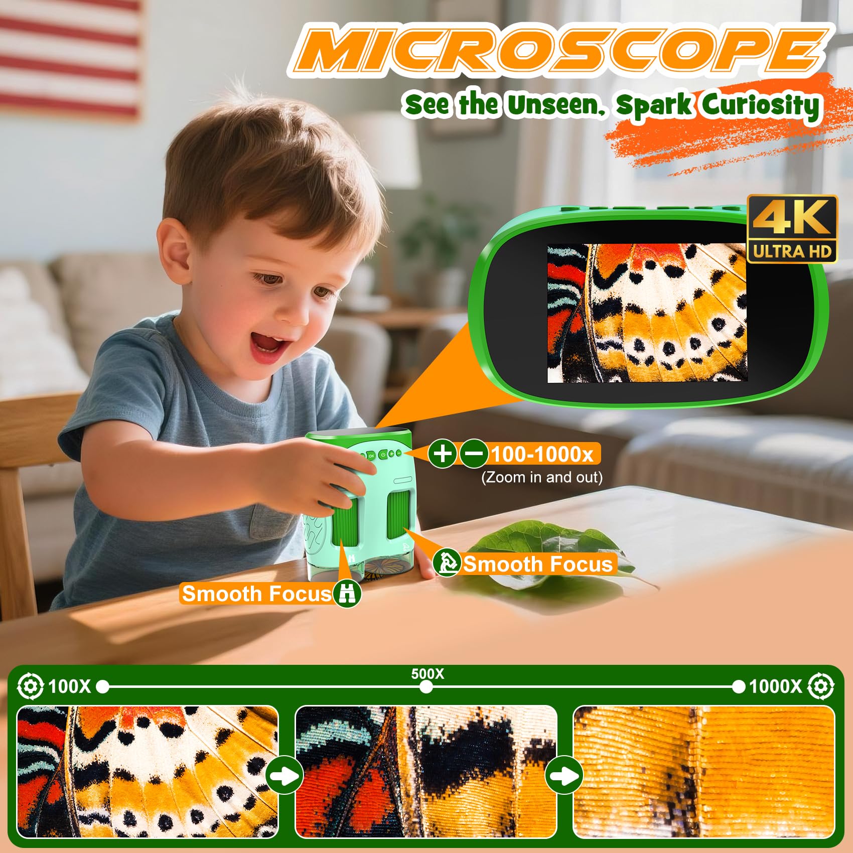 Nicmore 1000X in 3-in-1 mode demonstrates microscope, telescope, camera in one