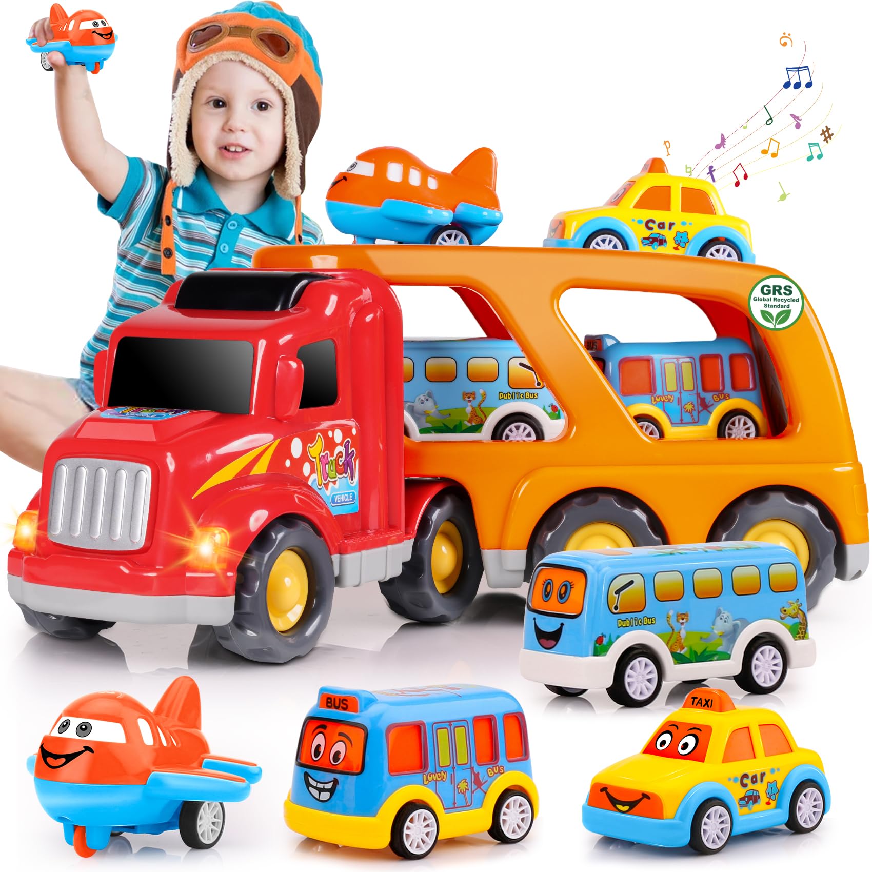 Nicmore carrier truck playset with four mini vehicles for organized, on-the-go play.