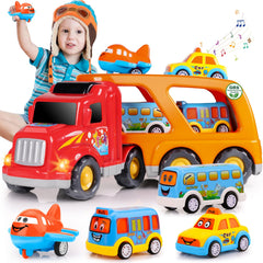Nicmore carrier truck playset with four mini vehicles for organized, on-the-go play.