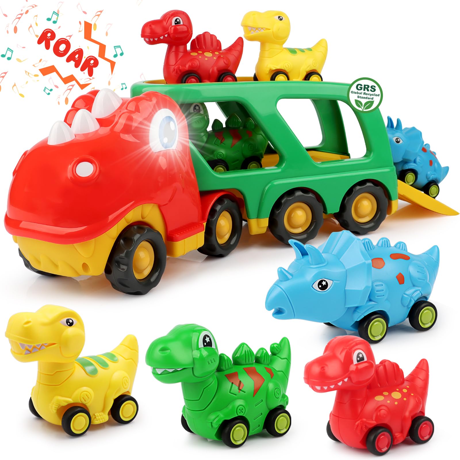 Nicmore dinosaur truck transporter for kids, easy push-along fun