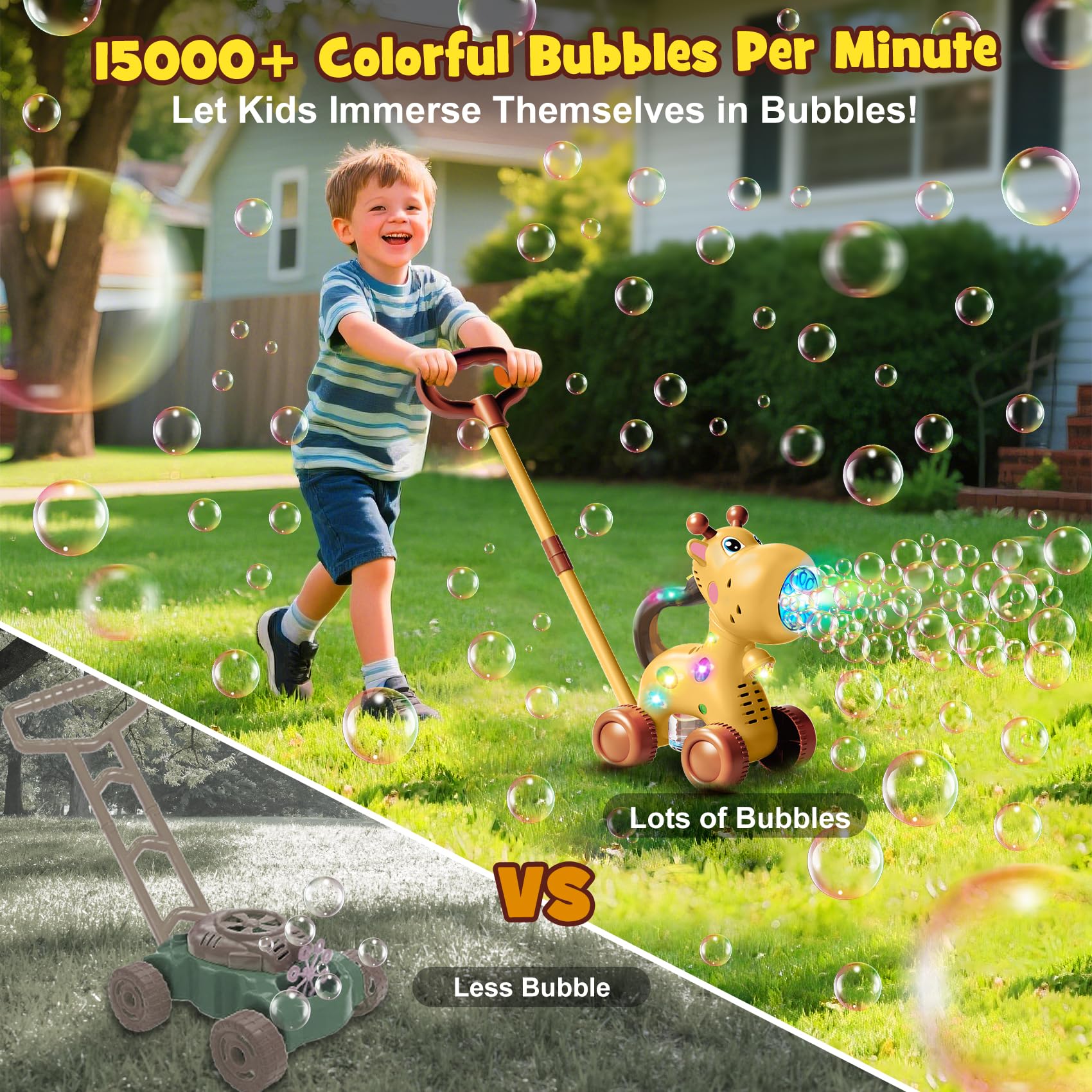 Nicmore giraffe bubble machine in handheld mode for flexible play.
