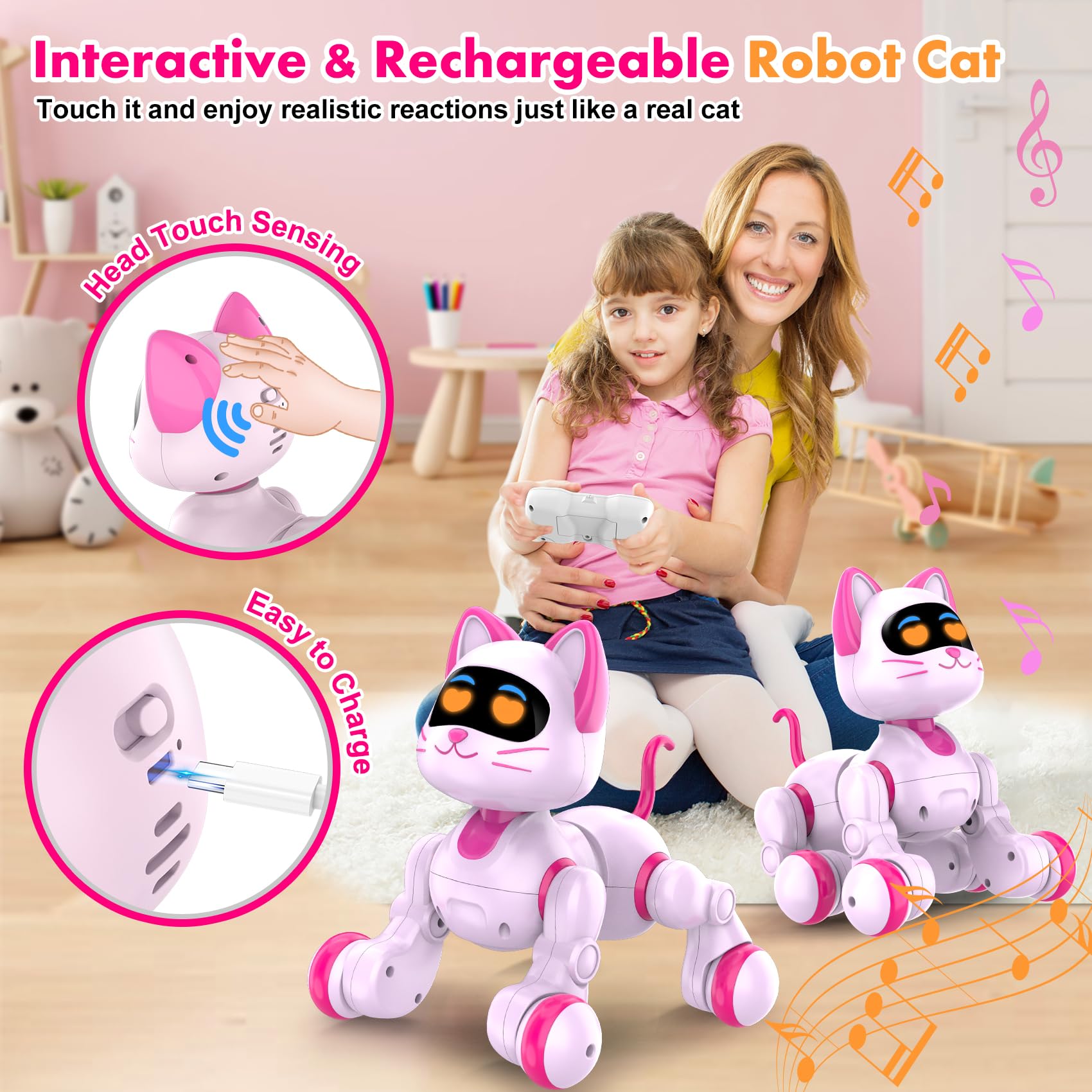 Nicmore Robot Cat USB charging keeps playtime ready and portable.