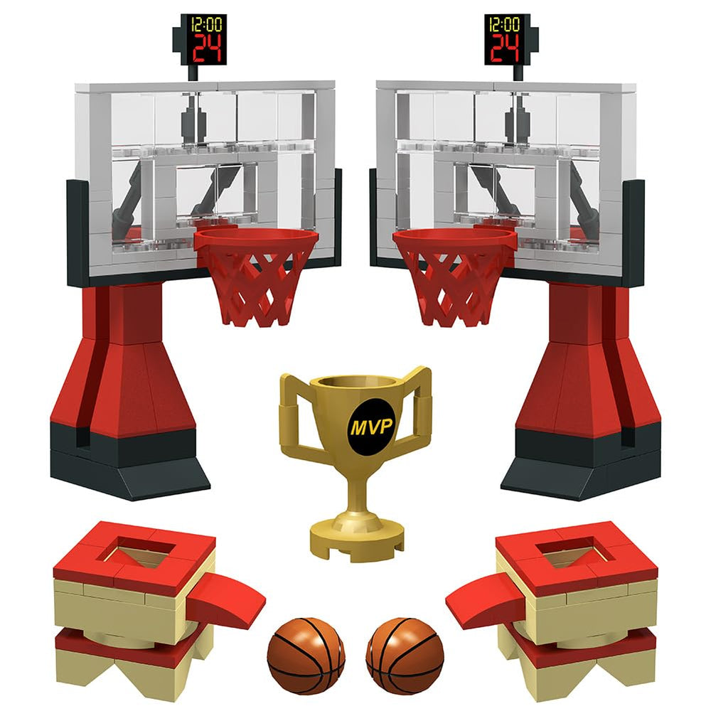 Nicolababe playset scene shows a complete mini basketball game setup