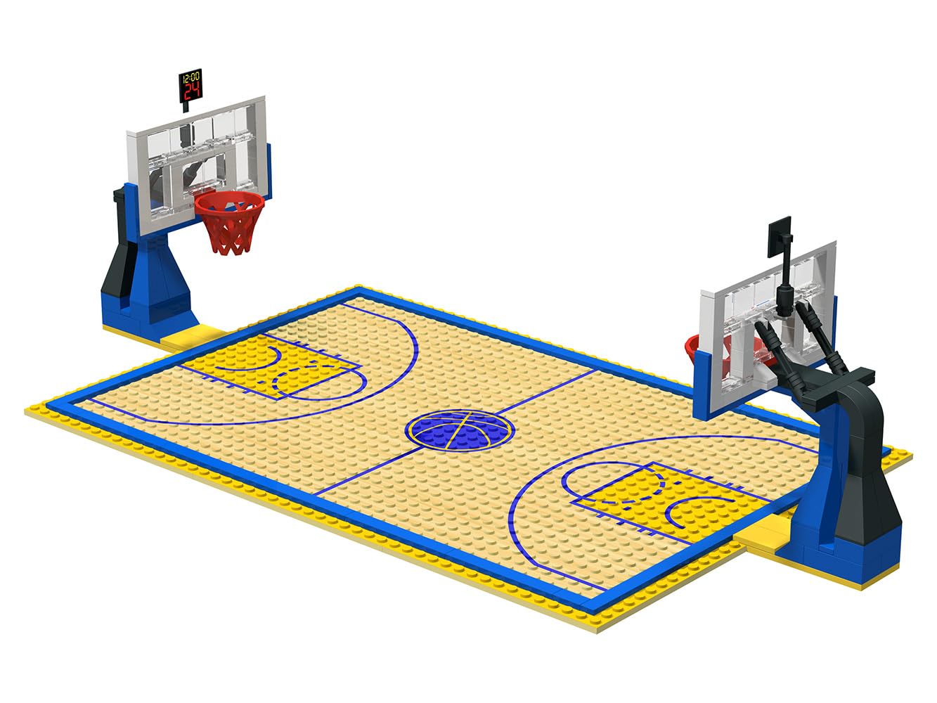 Nicolababe two basketball hoops create a kids-friendly arena for teamwork and mock matches.