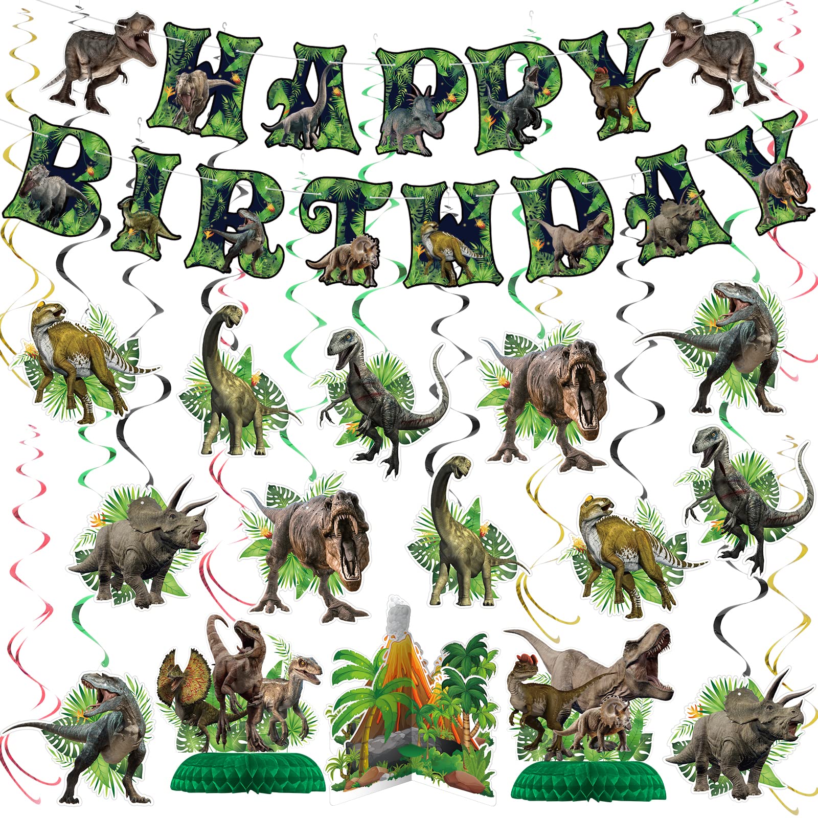 NICOWARM Dinosaur banner illustrates bold Happy Birthday for a festive party.