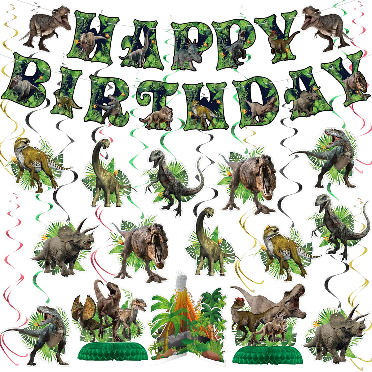 NICOWARM Dinosaur banner illustrates bold Happy Birthday for a festive party.