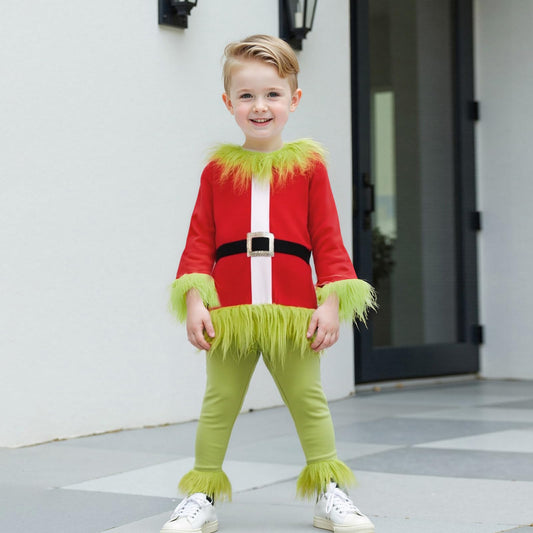 Nicoxijia toddler Christmas monster pants with plush trim, comfortable all-day wear.