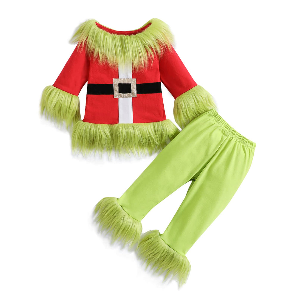 Nicoxijia toddler Christmas monster top with green fur, soft and breathable.