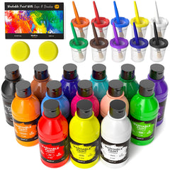 Nicpro 14-color washable paint set offers vibrant bottles for creative kids' artwork.