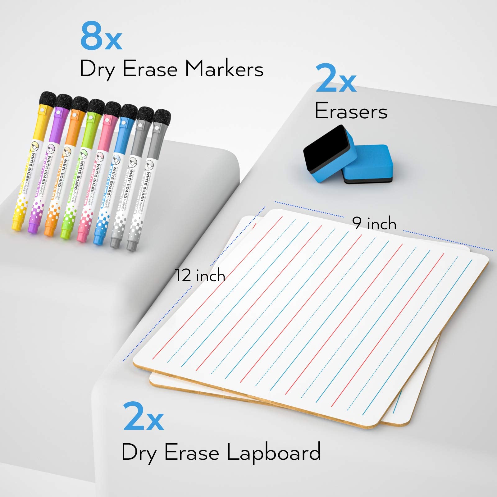 Nicpro double-sided whiteboard with blank and lined sides for practice.
