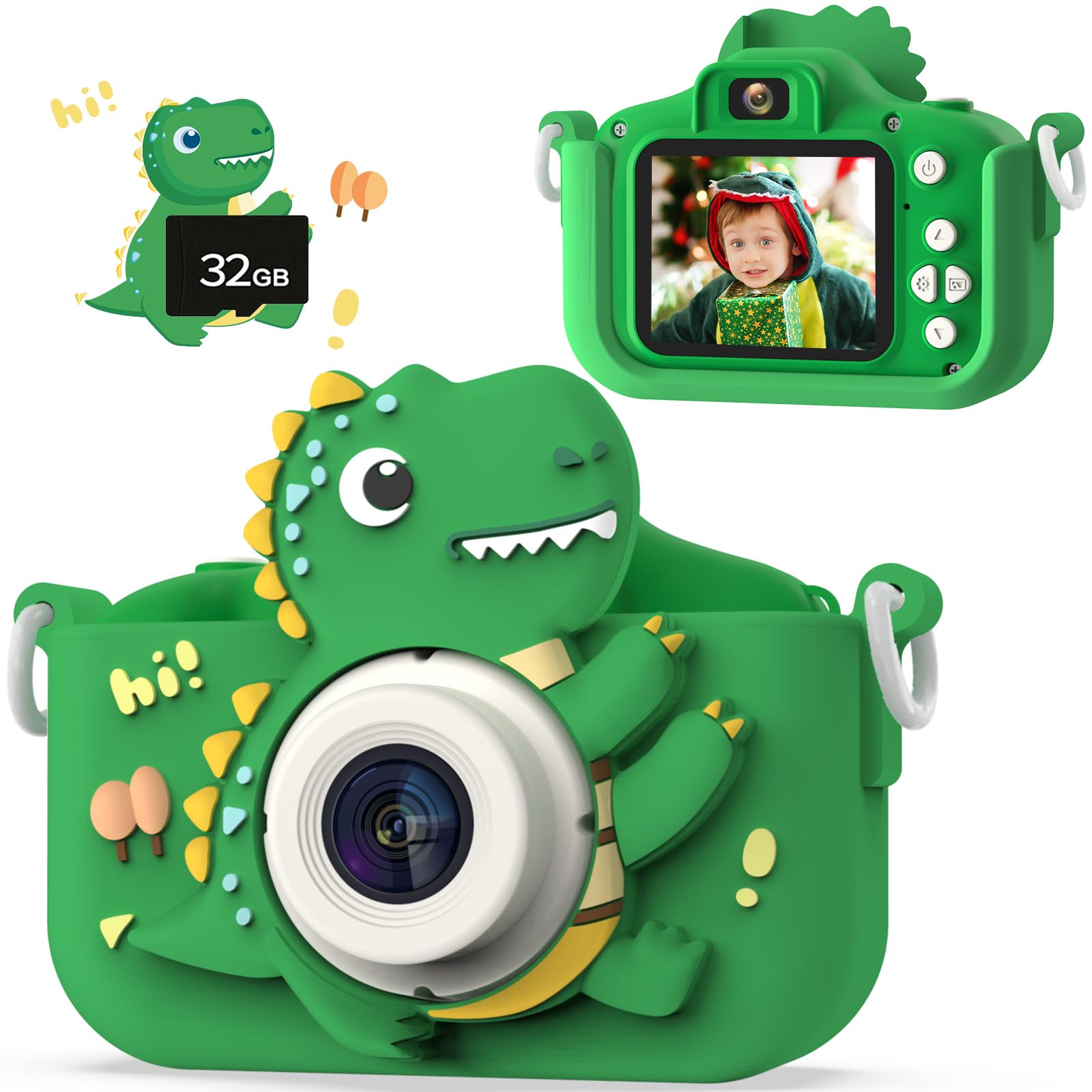 NIDOOT Dinosaur camera front view showing kid-friendly design for outdoor adventures
