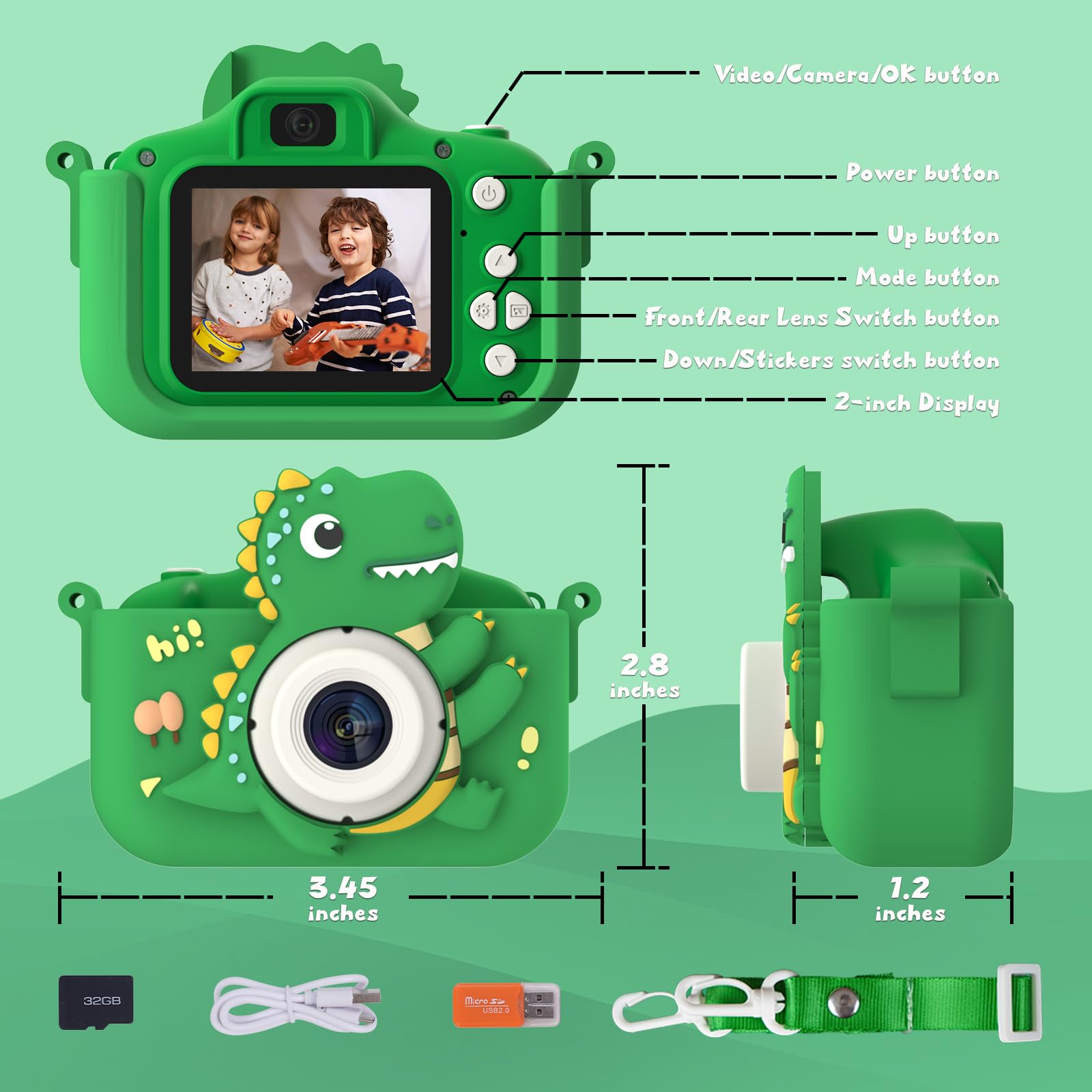 NIDOOT Dinosaur camera with lanyard enabling on-the-go capture with kids