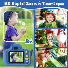 NIDOOT dinosaur kids camera blue contents box with 32GB card