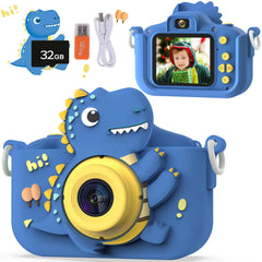 NIDOOT dinosaur kids camera blue front view showing kid-friendly design