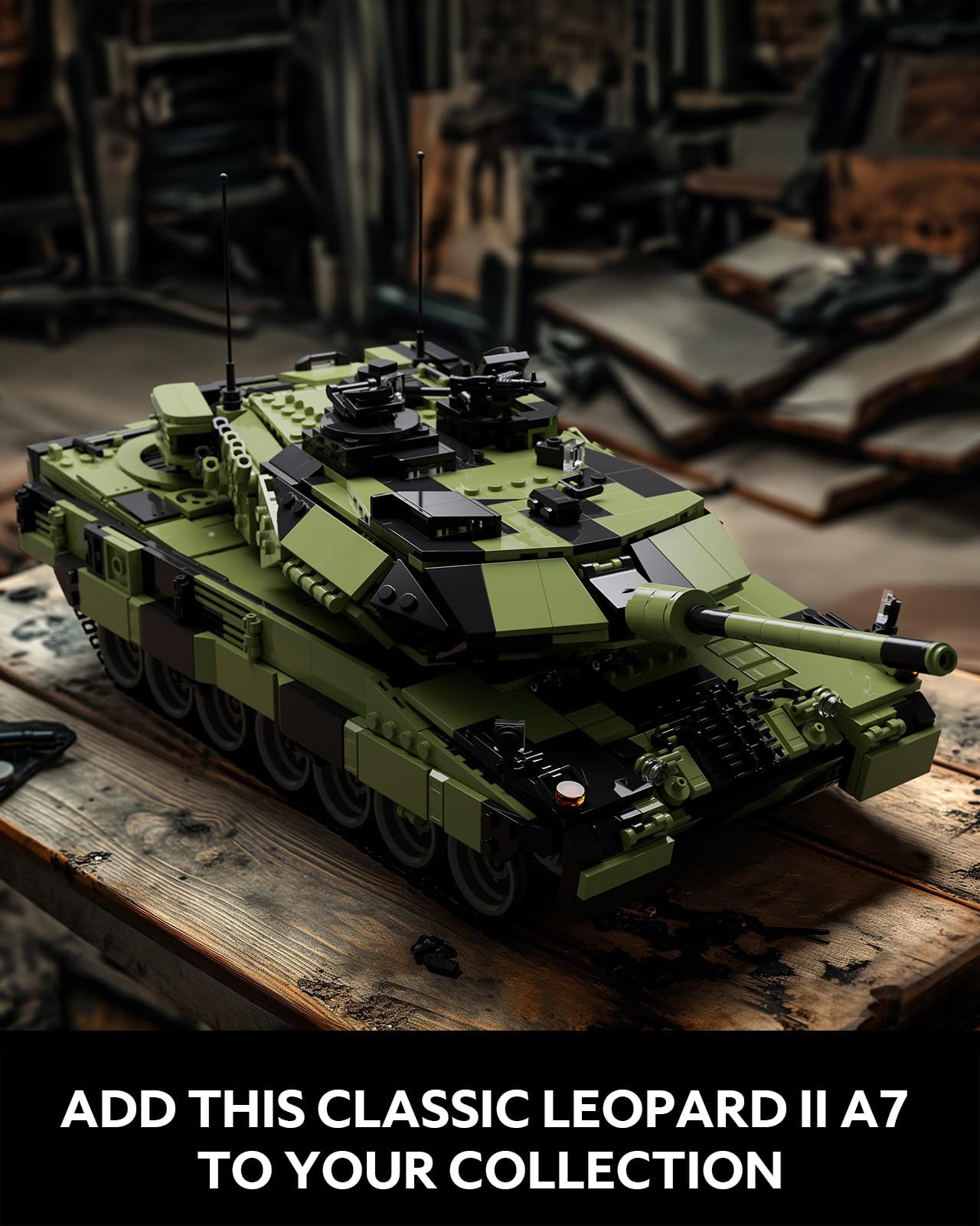 Nifeliz Leopard II A7 tank camouflage exterior showcases authentic military styling.