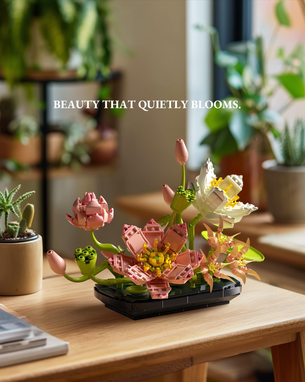 Nifeliz Lotus Building Set features green seed pods for natural display at home