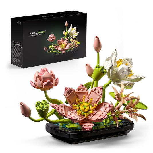 Nifeliz Lotus Flower Building Set with pink and white blooms for calm desk decor