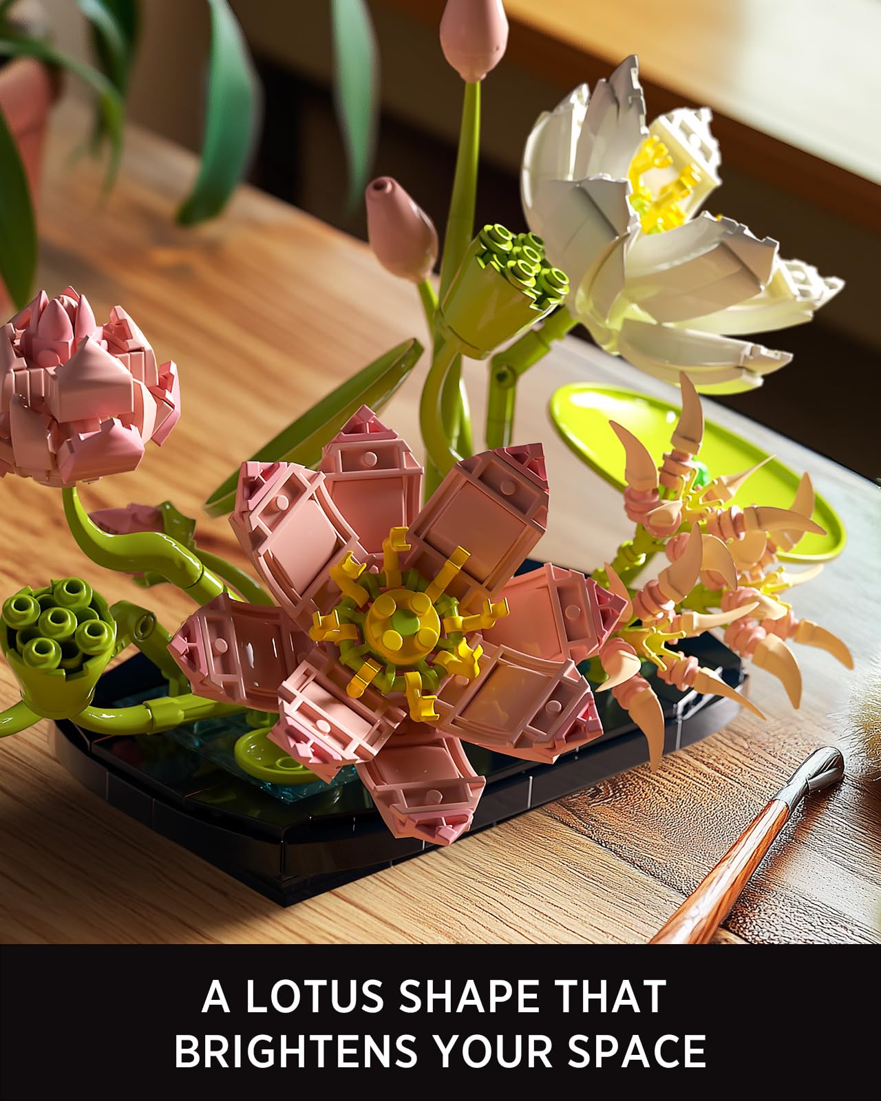 Nifeliz Lotus Build Set highlights buds and a tiny frog for a playful nature touch