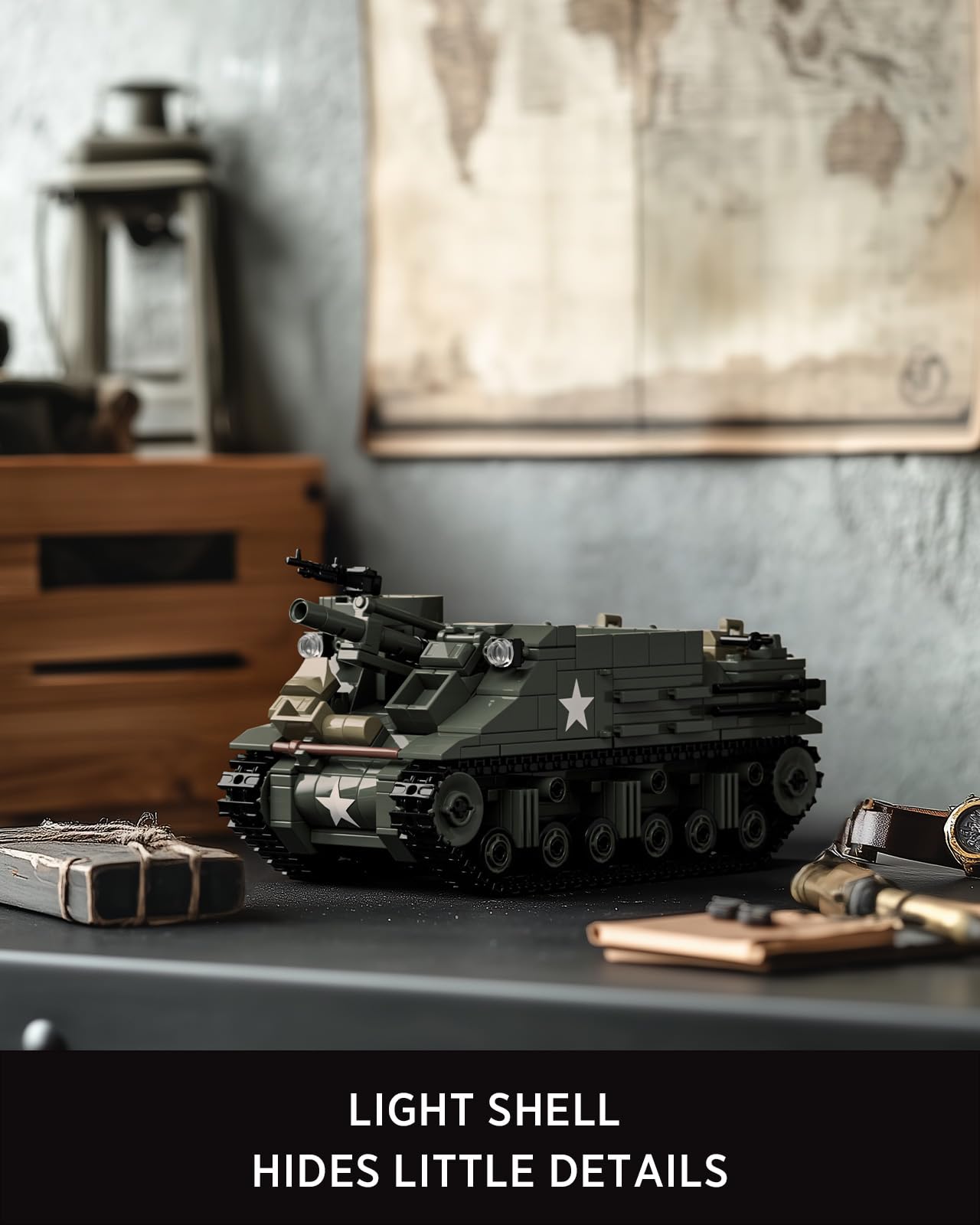 Nifeliz M7 Priest tank side view highlights compact lines for shelf display