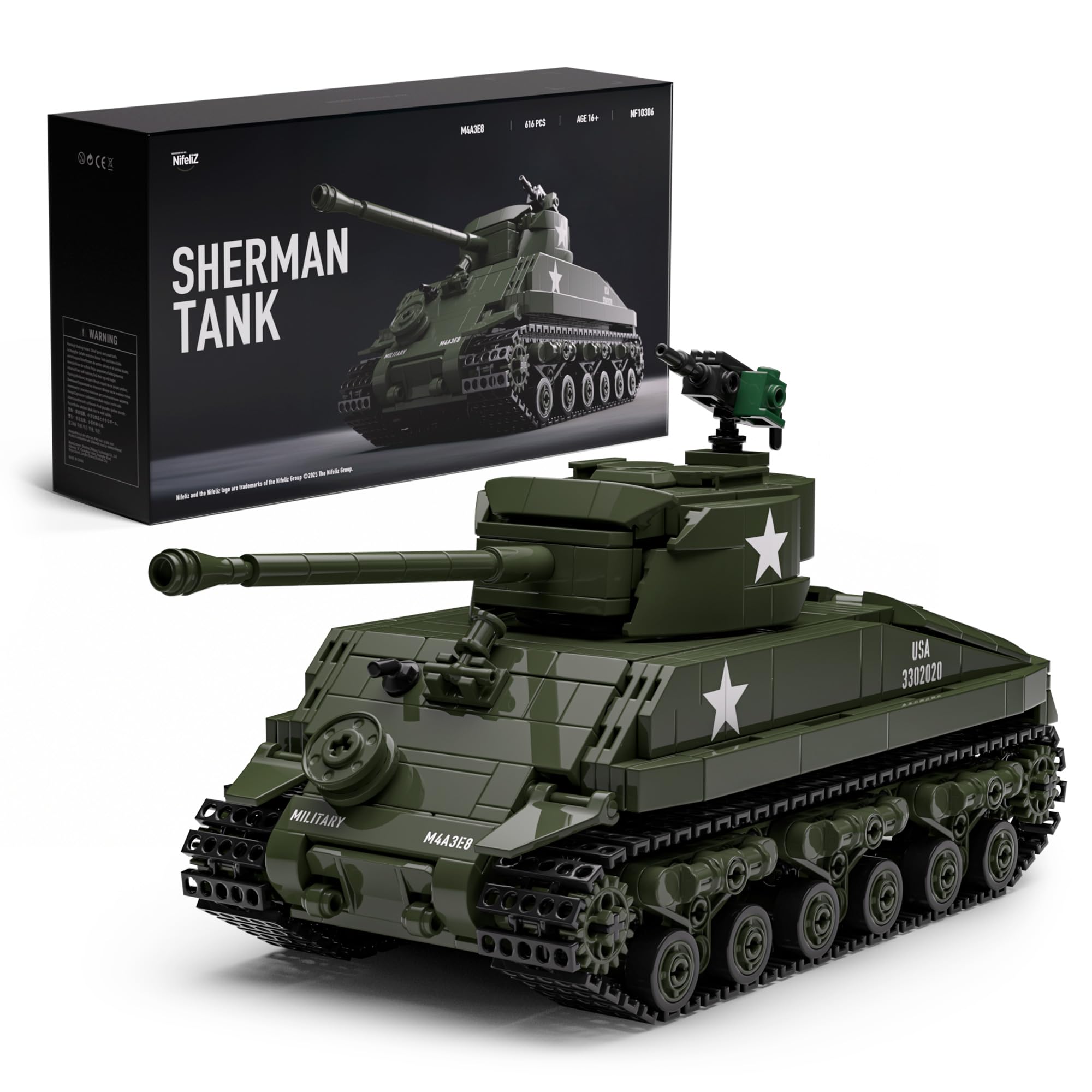 Nifeliz Sherman tank assembly detail showing precise craftsmanship for display.
