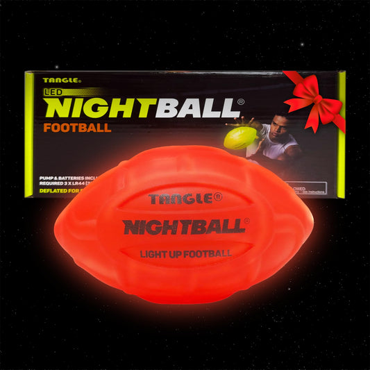 Nightball glow-football LED inside lights up for safe night tossing.