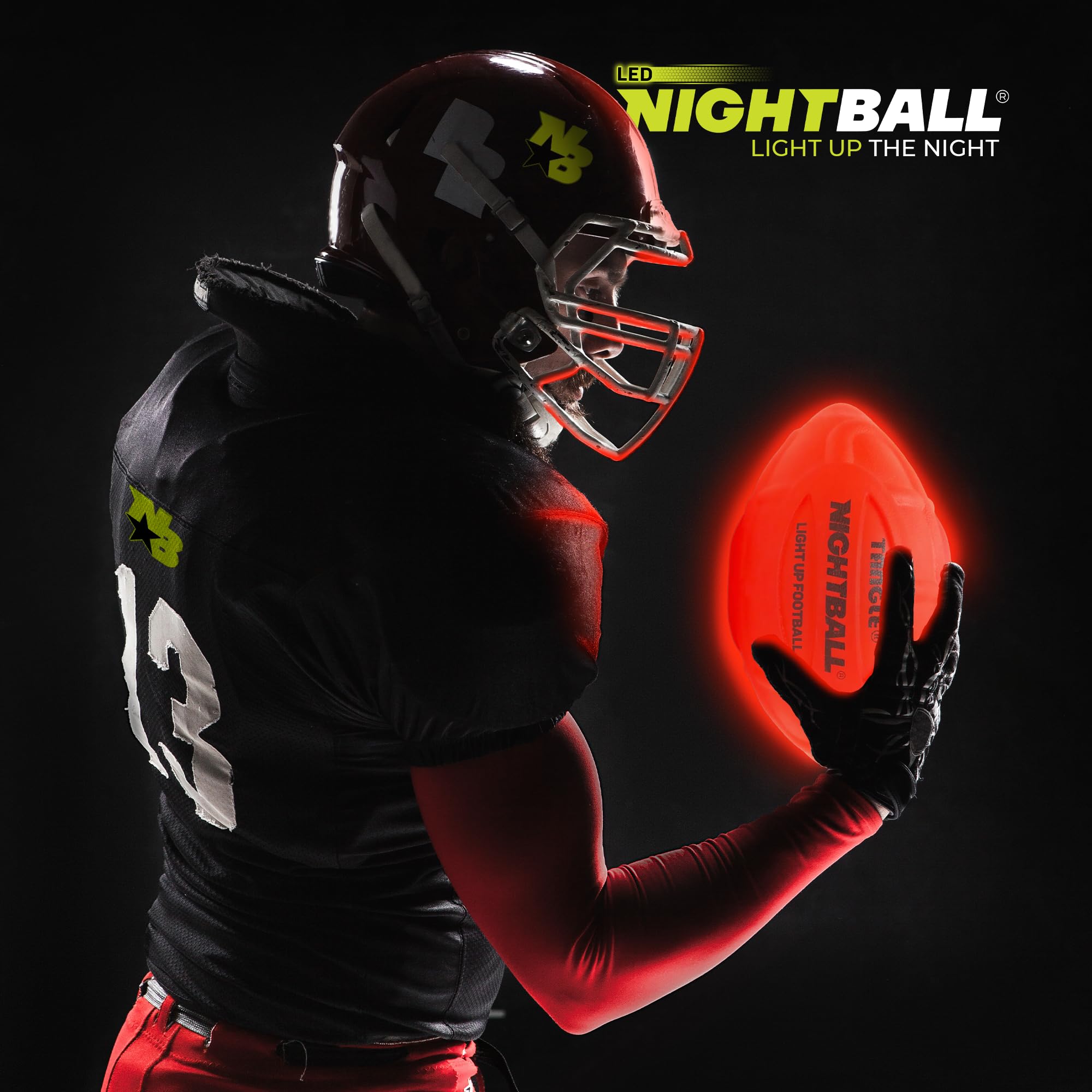 Nightball LED football activation on throw enables brighter night catches.