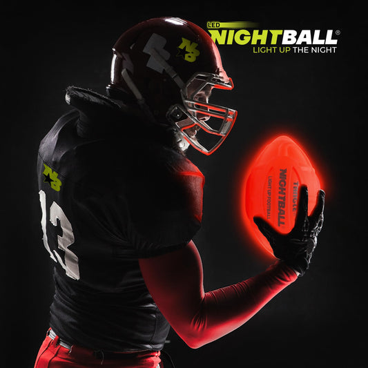 Nightball LED football activation on throw enables brighter night catches.